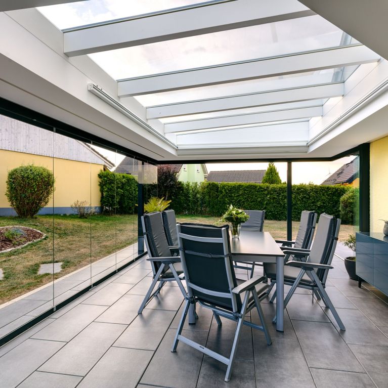 Innenansicht der Terrassenüberdachung